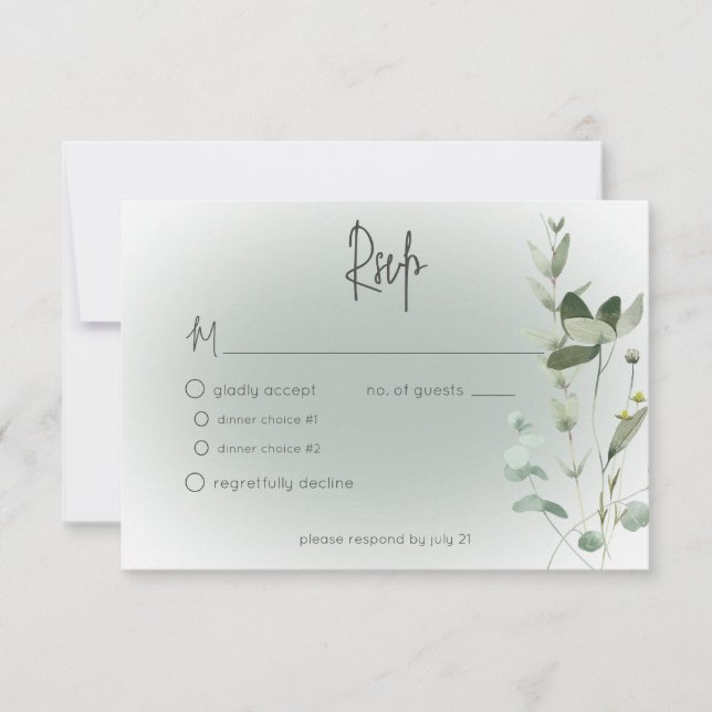 Cartão RSVP Boho Greenery Delicate Modern Wedding (Frente)
