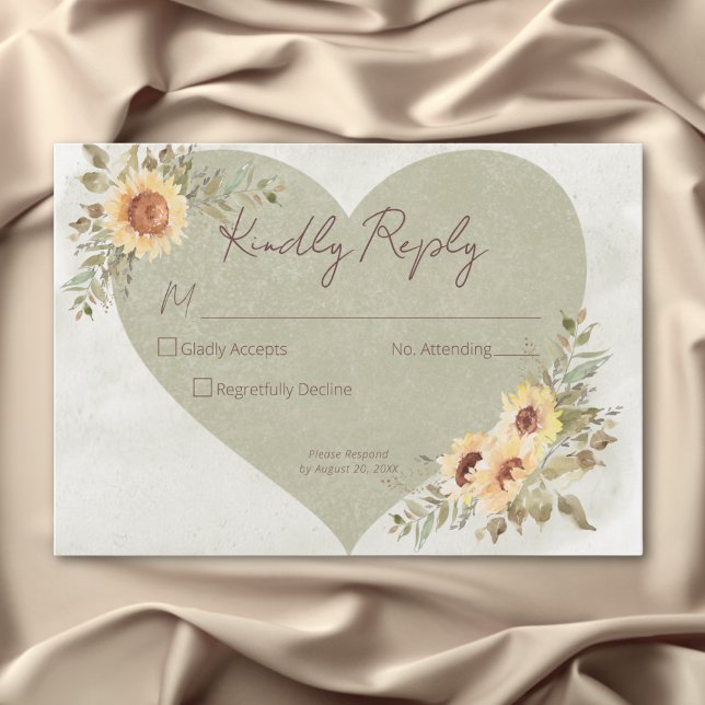Cartão RSVP Boho Heart Wedt (Soft Sunflowers Boho Heart Wedding RSVP Card)