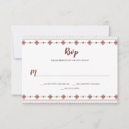 Cartão RSVP Boho Indiano Borda Tribal Vermelha