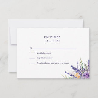 Cartão RSVP Boho Lavender Watercolor Wildflower Wedding