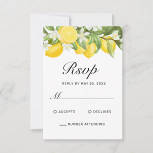 Cartão RSVP Boho Lemons Watercolor Floral Greenery Casamento