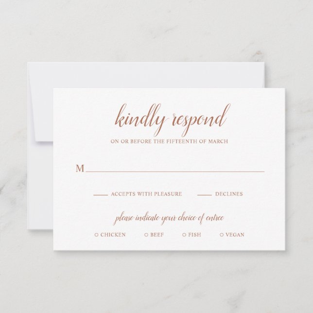 Cartão RSVP Boho Meal Burnt Orange Rust Terracotta Casamento (Frente)