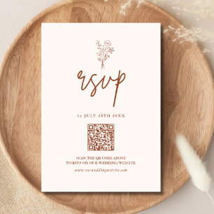 Cartão RSVP Boho Minimal Botanicals Terracotta Código QR Casam
