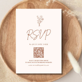 Cartão RSVP Boho Minimal Botanicals Terracotta Código QR Casam