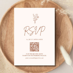 Cartão RSVP Boho Minimal Botanicals Terracotta Código QR Casam