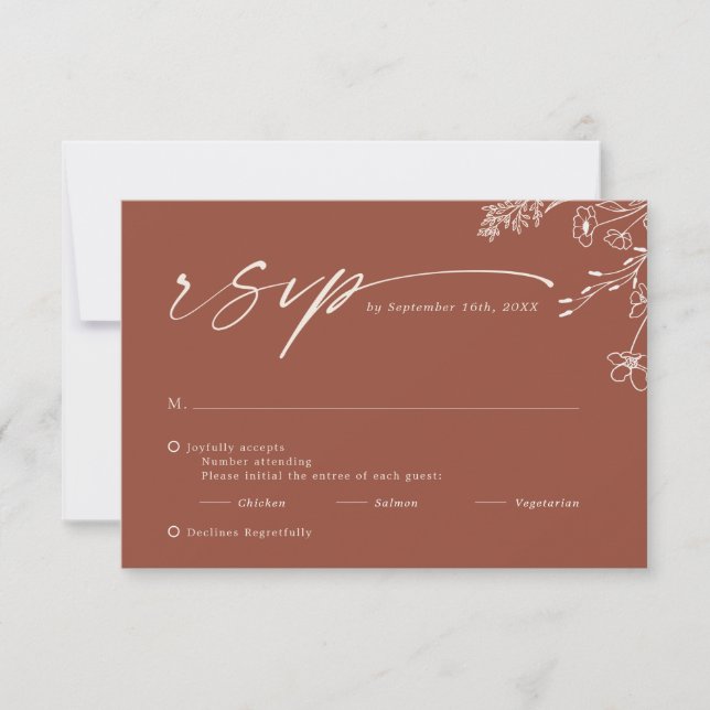 Cartão RSVP Boho Minimalist Terracotta Burnt Orange Wedding (Frente)