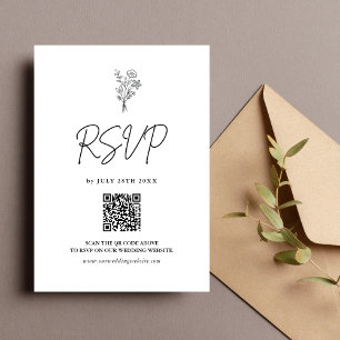 Cartão RSVP Boho Minimalista Botânica Código QR de Casamento P