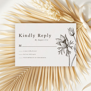 Cartão RSVP Boho Minimalista Wildflower Wedding gentilmente Re