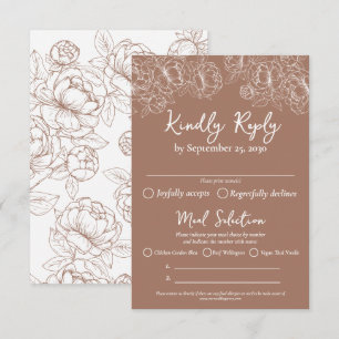 Cartão RSVP Boho Mocha Mousse Modern Wedn Meal Options e