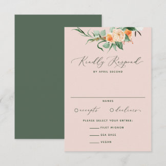 Cartão RSVP Boho Neutral Verde Blush Casamento Rosa Botânico
