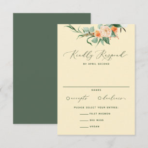 Cartão RSVP Boho Neutro Verde Botânico Casamento Amarelo