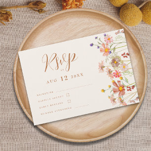 Cartão RSVP Boho Outono Flor de Campo Floral Casamento