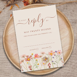 Cartão RSVP Boho Outono Flores Silvestres Bege Terracota Ferru