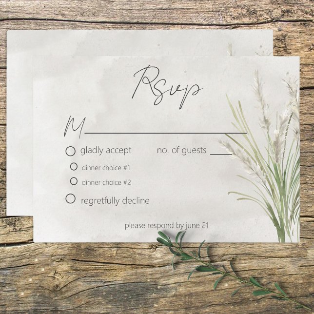 Cartão RSVP Boho Pampas Grass Minimal Modern Response Card (Criador carregado)