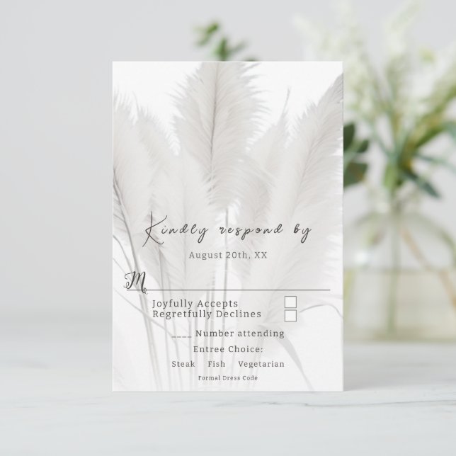 Cartão RSVP Boho Pampas Grass Wedding (Em pé/Frente)