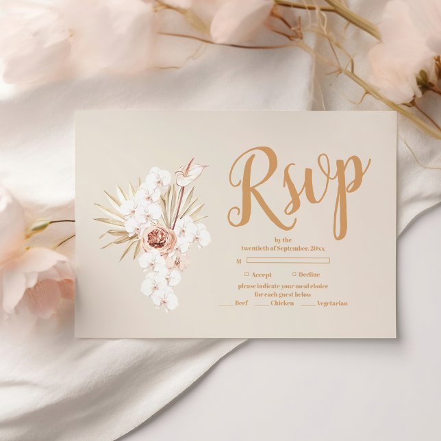 Cartão RSVP Boho Pampass Grass Casamento Floral (Criador carregado)