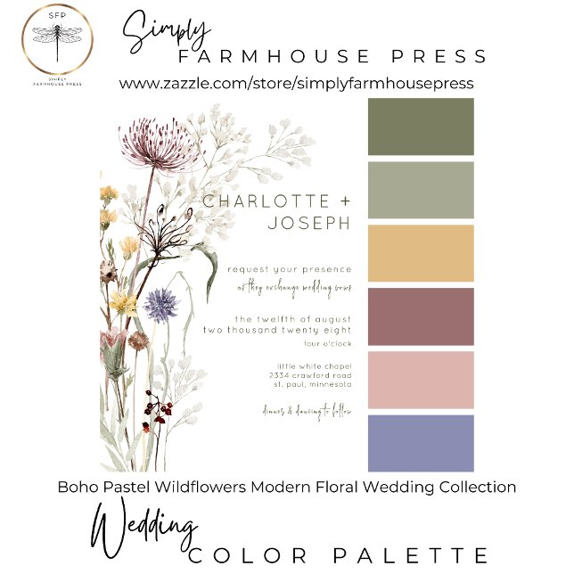 Cartão RSVP Boho Pastel Wildflower Modern Floral 2 Janto (Criador carregado)