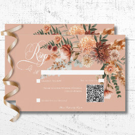 Cartão RSVP Boho Peach & Rust Floral Peach Blush Código QR