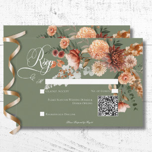 Cartão RSVP Boho Peach & Rust Floral Sage Green Code