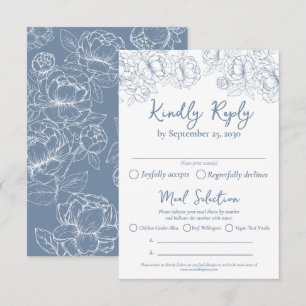 Cartão RSVP Boho Periwinkle Blue Floral Wedding Opções de Refe
