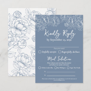 Cartão RSVP Boho Periwinkle Blue Floral Wedding Opções de Refe