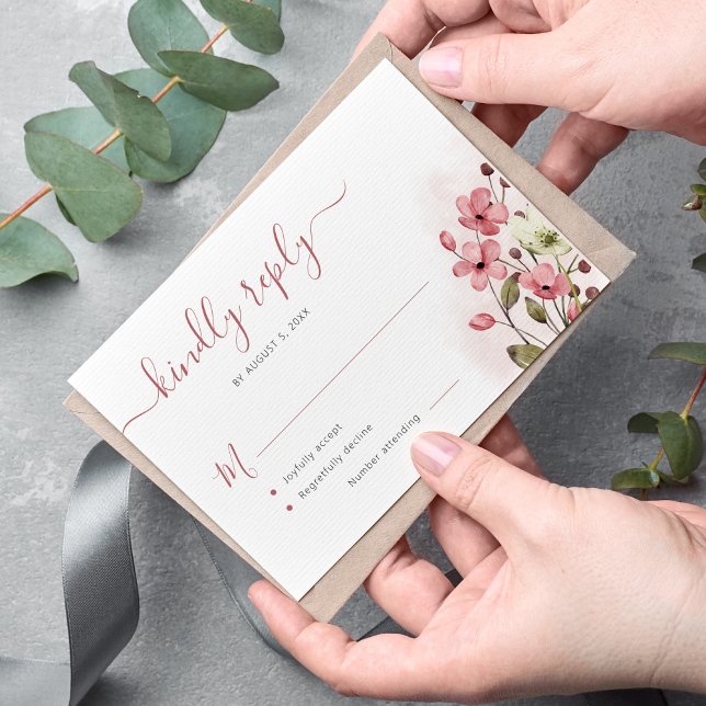 Cartão RSVP Boho poeirento rosa aquarela casamento floral (Criador carregado)