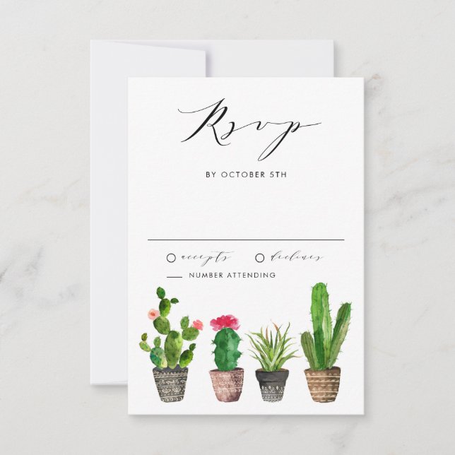 Cartão RSVP Boho Potted Succulents and Cactus Summer Wedding (Frente)