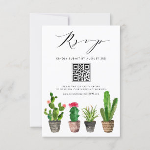 Cartão RSVP Boho Potted Succulents and Cactus Wedding Código Q