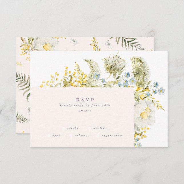 Cartão RSVP Boho Primavera Wild Botanical Florals Casamento (Frente/Verso)