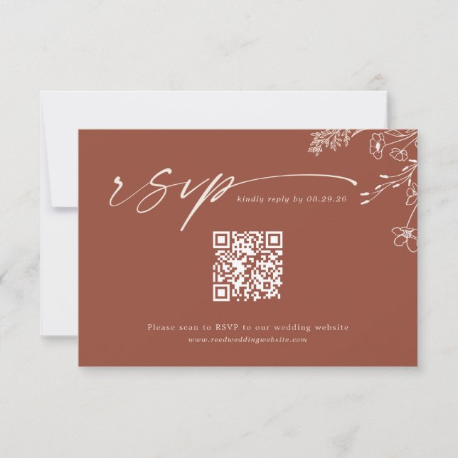 Cartão RSVP Boho Qr Code Terracotta Burnt Orange Wedding (Frente)