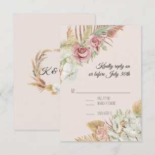 Cartão RSVP BOHO Rubor Folhagem de Pampas Palmeira Coroa de Ro