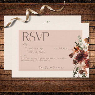 Cartão RSVP Boho Rust & Cream Floral de Outono Sem Jantar