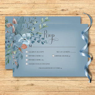 Cartão RSVP Boho Rust e Blue Floral Wedding Janto Azul