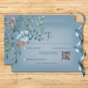 Cartão RSVP Boho Rust e Blue Floral Weding Blue Código QR
