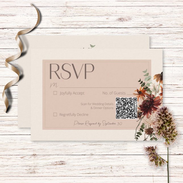 Cartão RSVP Boho Rust e Cream Fall Floral (Criador carregado)