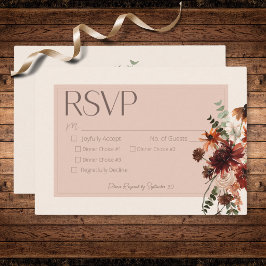 Cartão RSVP Boho Rust e Cream Fall Floral Três Jantas