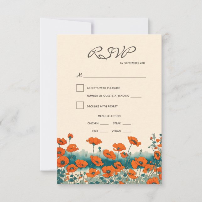 Cartão RSVP Boho Rustic Floral Meal Choice Casamento (Frente)