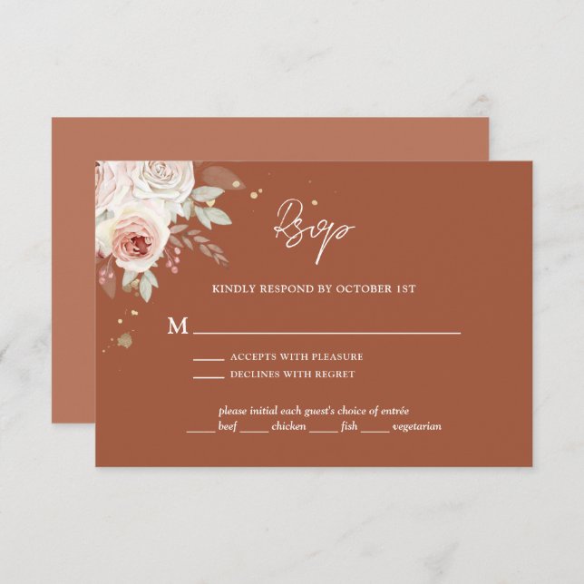 Cartão RSVP Boho Rustic Floral Terracotta Wedding (Frente/Verso)