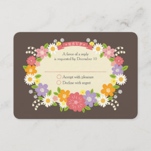 Cartão RSVP Boho Rustic Floral Wreath Wedding