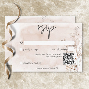 Cartão RSVP Boho Rustic Pampas e Buquê de Grama Seco Código QR