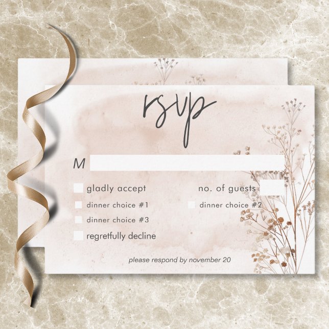 Cartão RSVP Boho Rustic Pampas e Janto de Buquê de Grama Seco (Boho Rustic Pampas & Dried Grass Bouquet Dinner RSVP Card)