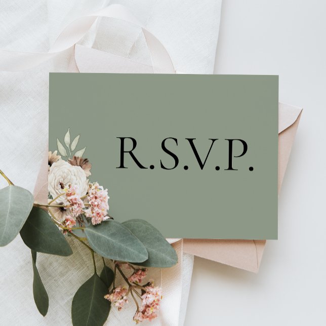 Cartão RSVP Boho Rustic Sage Green Wedding (Criador carregado)