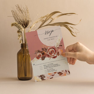 Cartão RSVP BOHO - Script de Folhagem Floral do outono Aberto 