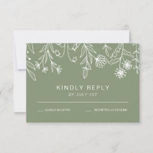 Cartão RSVP Boho Simple Wildflower Sage Casamento Verde
