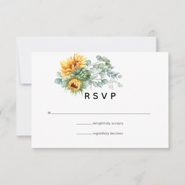Cartão RSVP Boho Sunflower Eucalyptus Wedding (Frente)
