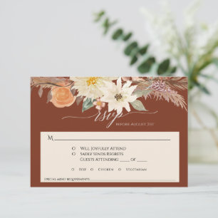 Cartão RSVP Boho Terra Rust Floral Outono Grama das Pampas Cas