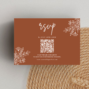 Cartão RSVP Boho Terracota Laranja Queimado Casamento Código Q