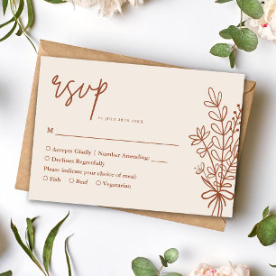 Cartão RSVP Boho Terracota Laranja Queimado Casamento Rústico