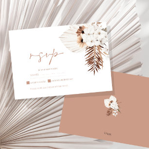 Cartão RSVP Boho Terracotta Brown Pampas Grass Casamento Flora