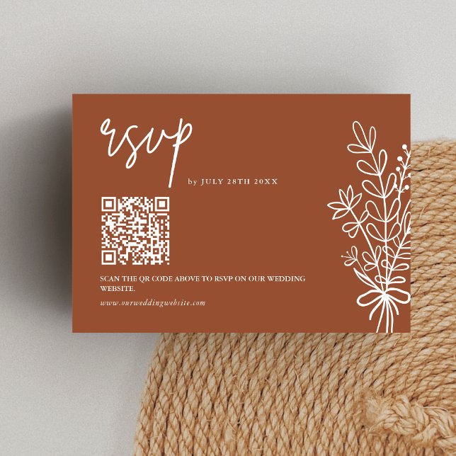 Cartão RSVP Boho Terracotta Burnt Orange Wedding Código QR (Criador carregado)